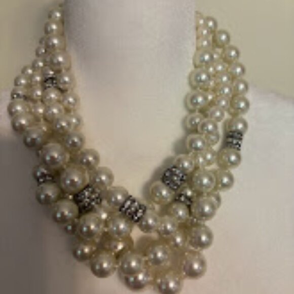 GIVENCHY Multi Strand White Pearl Necklace in Silver Tone (16" + 4" Extender) - Picture 1 of 16
